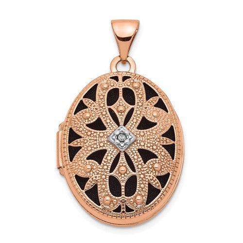 14k-rose-gold-w-diamond-black-fabric-vintage-21mm-oval-locket-SolomonJeweler-Wichita-KS-CustomJewelry