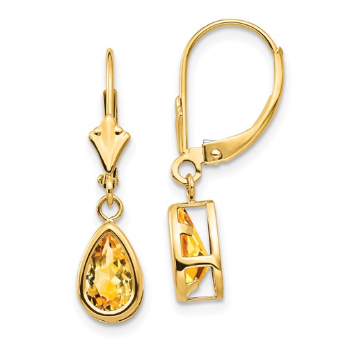 14k-8x5mm-pear-citrine-leverback-earrings-SolomonJeweler-Wichita-KS-CustomJewelry