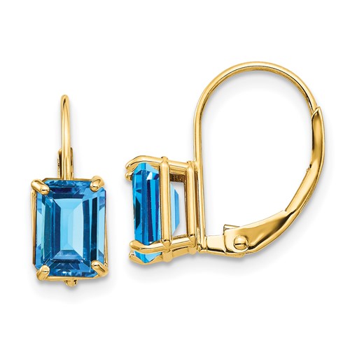 14k-7x5mm-emerald-cut-blue-topaz-leverback-earrings-SolomonJeweler-Wichita-KS-CustomJewelry