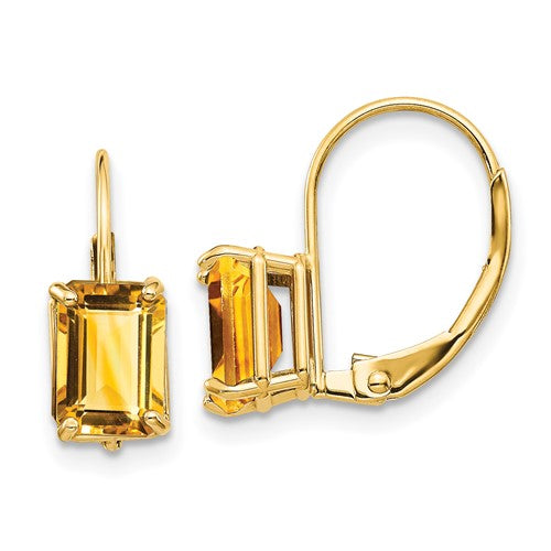 14k-7x5mm-emerald-cut-citrine-leverback-earrings-SolomonJeweler-Wichita-KS-CustomJewelry