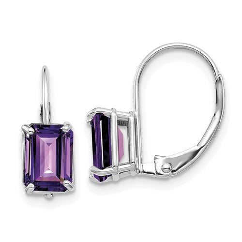 14k-white-gold-7x5mm-emerald-cut-amethyst-leverback-earrings-SolomonJeweler-Wichita-KS-CustomJewelry