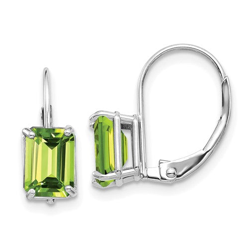 14k-white-gold-7x5mm-emerald-cut-peridot-leverback-earrings-SolomonJeweler-Wichita-KS-CustomJewelry