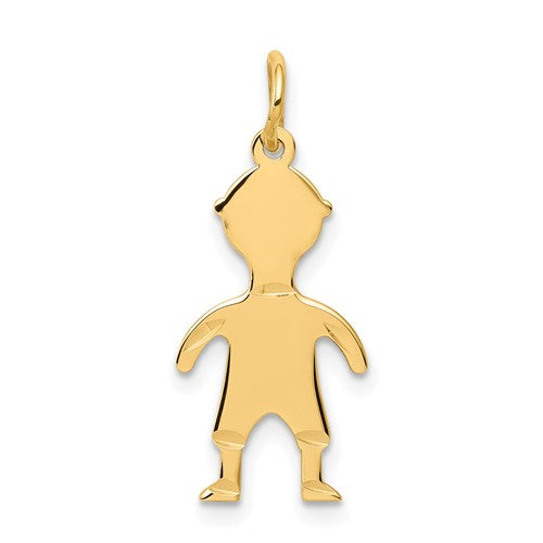 14k gold engravable boy charm pendant with .011 depth, perfect for personalized jewelry, by Solomon Jewelers.