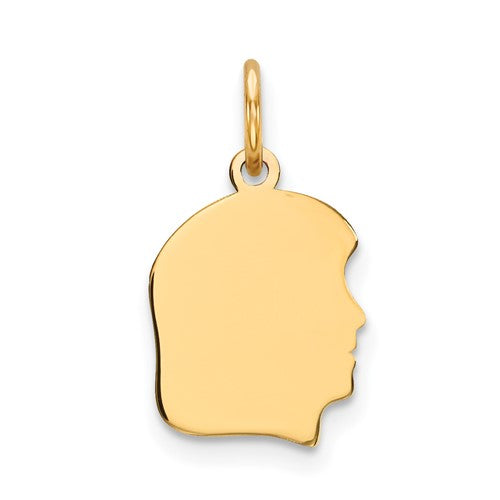 14k-plain-small-035-gauge-facing-right-engravable-girl-head-charm-SolomonJeweler-Wichita-KS-CustomJewelry