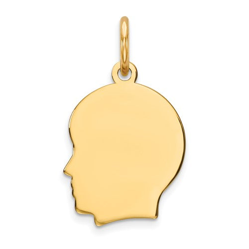 14k-plain-small-018-gauge-facing-left-engravable-boy-head-charm-SolomonJeweler-Wichita-KS-CustomJewelry