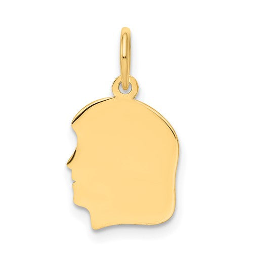 14k-plain-small-027-gauge-facing-left-engravable-girl-head-charm-SolomonJeweler-Wichita-KS-CustomJewelry