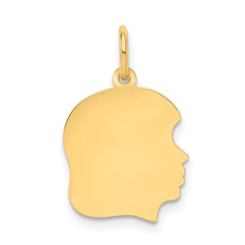 14k-plain-medium-009-gauge-facing-right-engravable-girl-head-charm-SolomonJeweler-Wichita-KS-CustomJewelry