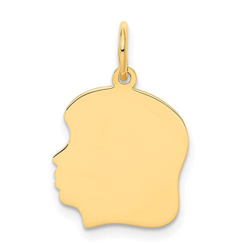 14k-plain-medium-009-gauge-facing-left-engravable-girl-head-charm-SolomonJeweler-Wichita-KS-CustomJewelry