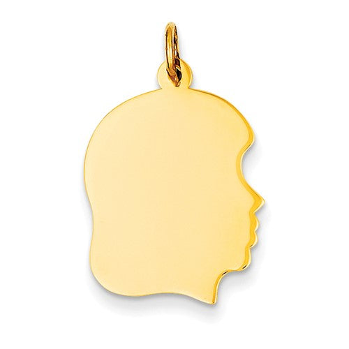 14k-plain-medium-013-gauge-facing-right-engravable-girl-head-charm-SolomonJeweler-Wichita-KS-CustomJewelry