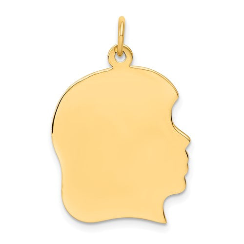 14k-plain-large-035-gauge-facing-right-engravable-girl-head-charm-SolomonJeweler-Wichita-KS-CustomJewelry