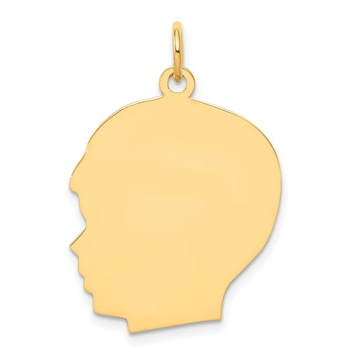 14k-plain-large-013-gauge-facing-left-engravable-boy-head-charm-SolomonJeweler-Wichita-KS-CustomJewelry