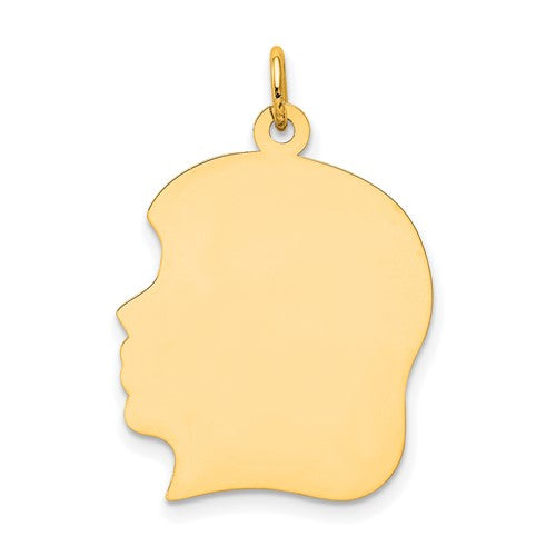 14k-plain-large-011-gauge-facing-left-engravable-girl-head-charm-SolomonJeweler-Wichita-KS-CustomJewelry