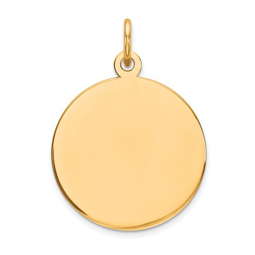 14k gold circular engravable disc charm with .035 gauge, perfect for jewelry and personalized pendant designs.