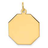 14k gold octagonal disc charm with engravable surface, jewelry pendant from Solomon Jewelers, ideal for personalized jewelry.