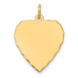 14k gold etched heart disc charm with engravable surface, perfect for jewelry pendants and charms.