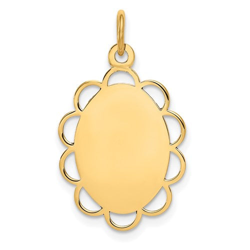 14k gold engravable flower disc charm pendant with a .013 gauge, perfect for jewelry customization and elegant accessory design.