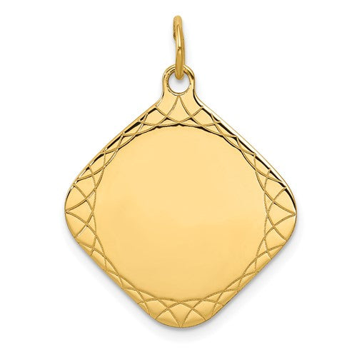 14k-patterned-018-gauge-diamond-shaped-engravable-disc-charm-SolomonJeweler-Wichita-KS-CustomJewelry