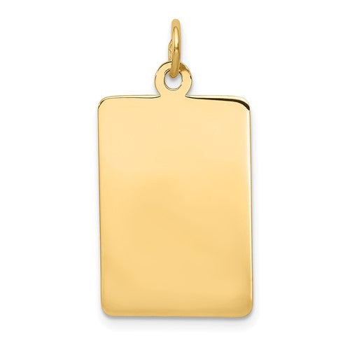 14k gold rectangular engravable disc charm with .018 gauge thickness, perfect for necklaces or bracelets.