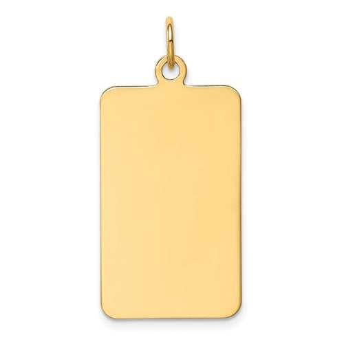14k gold rectangular engravable disc charm pendant with .011 gauge, ideal for personalized jewelry from Solomon Jewelers.