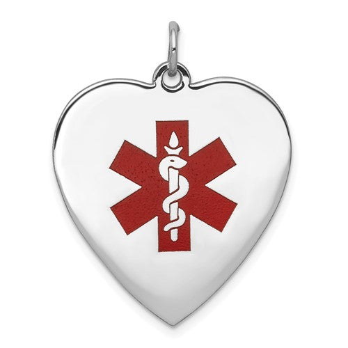 14k white gold heart-shaped enameled medical jewelry pendant with a polished finish, perfect for medical professionals.