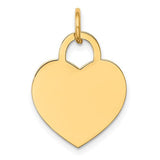 14k gold heart charm pendant with engravable surface, designed for necklaces or bracelets, by Solomon Jewelers.