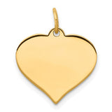 14K gold heart disc charm from Solomon Jewelers, featuring a shiny, polished surface and delicate design for necklaces and bracelets.