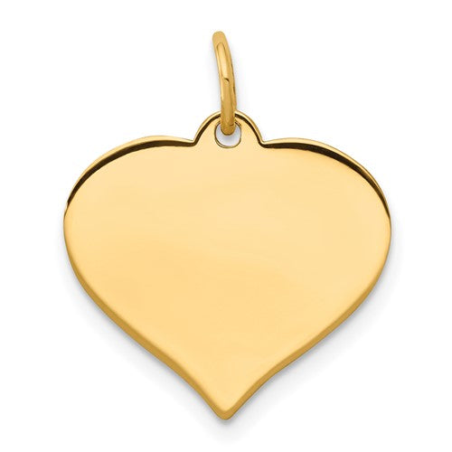 14K gold heart disc charm from Solomon Jewelers, featuring a shiny, polished surface and delicate design for necklaces and bracelets.