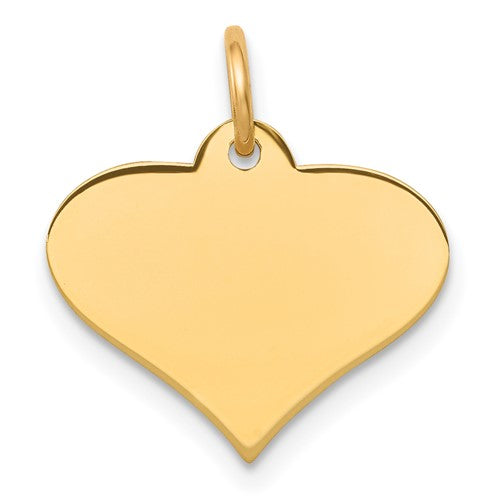 14k gold engraveable heart disc charm, .011 gauge, perfect for necklaces or bracelets, from Solomon Jewelers.
