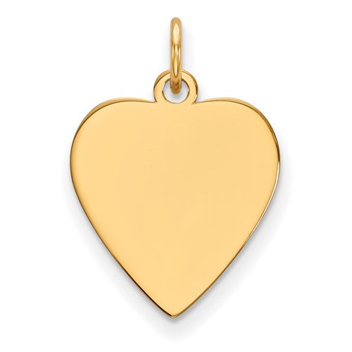 14k gold heart-shaped engravable disc charm, 0.009 gauge, pendant jewelry from Solomon Jewelers with a smooth, polished finish.