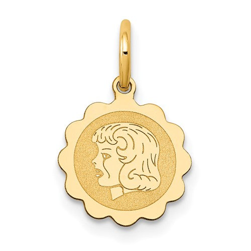 14k-girl-head-on-009-gauge-engravable-scalloped-disc-charm-SolomonJeweler-Wichita-KS-CustomJewelry