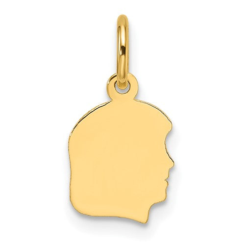 14k-plain-small-018-gauge-facing-right-engravable-girl-head-charm-SolomonJeweler-Wichita-KS-CustomJewelry