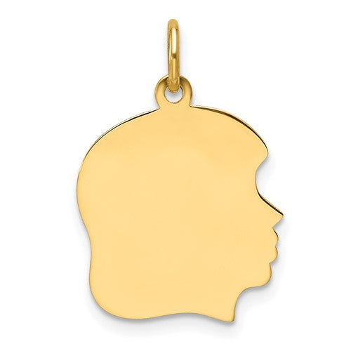 14k-plain-medium-011-gauge-facing-right-engravable-girl-head-charm-SolomonJeweler-Wichita-KS-CustomJewelry