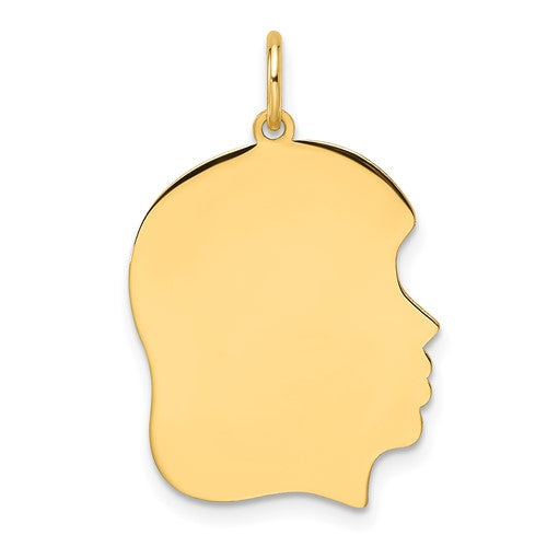 14k-plain-medium-035-gauge-facing-right-engravable-girl-head-charm-SolomonJeweler-Wichita-KS-CustomJewelry