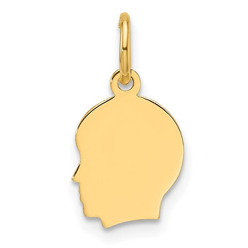 14k-plain-small-009-gauge-facing-left-engravable-boy-head-charm-SolomonJeweler-Wichita-KS-CustomJewelry