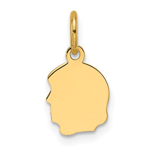 14k-plain-small-009-gauge-facing-left-engravable-girl-head-charm-SolomonJeweler-Wichita-KS-CustomJewelry