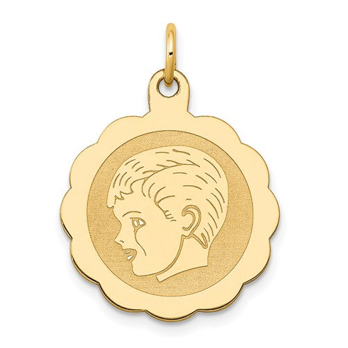 14k-boy-head-on-013-gauge-engravable-scalloped-disc-charm-SolomonJeweler-Wichita-KS-CustomJewelry