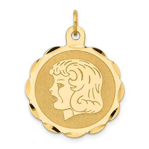 14k-girl-head-on-011-gauge-engravable-scalloped-disc-charm-SolomonJeweler-Wichita-KS-CustomJewelry