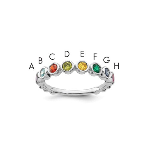 14k white gold mother's ring with eight colorful birthstones, showcasing elegant jewelry design from Solomon Jewelers.