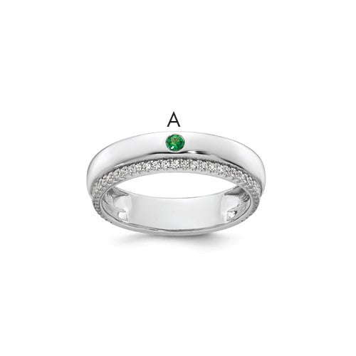 14k white gold mother's ring with a single birthstone and diamond accents, featuring a semi-mount design from Solomon Jewelers