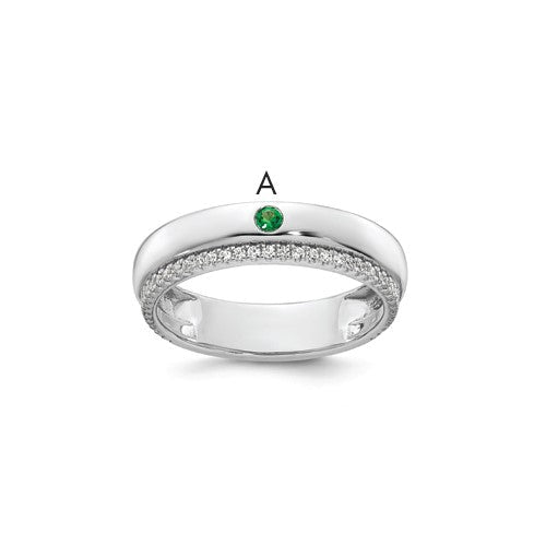 14k white gold mother's ring with a single birthstone and diamond accents, featuring a semi-mount design from Solomon Jewelers