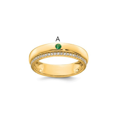 14k gold mother's ring with a 1 birthstone and diamond accents, semi-mount design from Solomon Jewelers.