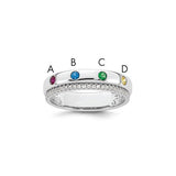 14k white gold mother's ring with four birthstones and diamonds, featuring a semi-mount design.