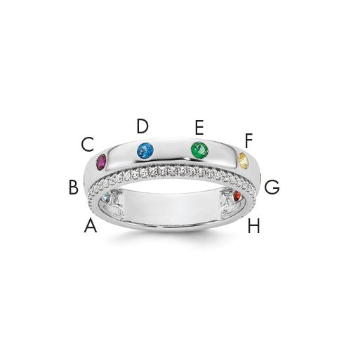 14k white gold 8 birthstone and diamond mother's ring, semi-mount jewelry with detailed craftsmanship.