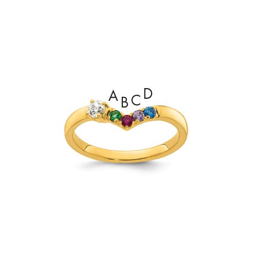 14k gold mother's ring with four birthstones and diamond accents, showcasing elegant jewelry craftsmanship by Solomon Jewelers
