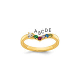 14k gold mother's ring with five birthstones and diamond accents, featuring a Solomon Jewelers ring mounting.