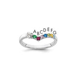14k white gold mother's ring with seven birthstones and a diamond, featuring a Solomon Jewelers mounting.