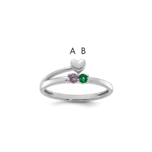 14k white gold mother's ring with heart and two birthstones, featuring elegant jewelry design by Solomon Jewelers.
