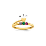 14k gold heart with three birthstone gemstones in a Solomon Jewelers mother's ring mounting, showcasing elegant jewelry design.