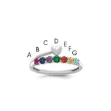 14k white gold Mother's ring with heart-shaped setting and seven birthstones, featuring a Solomon Jewelers jewelry design.