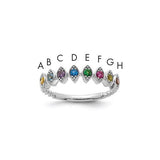 14k white gold mother's ring mounting with eight birthstones, showcasing elegant jewelry design by Solomon Jewelers.